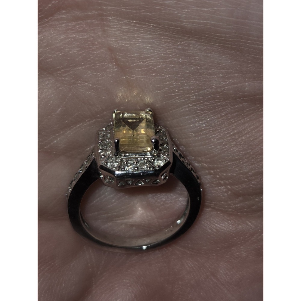 10K WG Art Deco Emerald Cut 1.95 CTW Genuine Citrine And Diamond Ring. 5.4 G - Picture 5 of 10